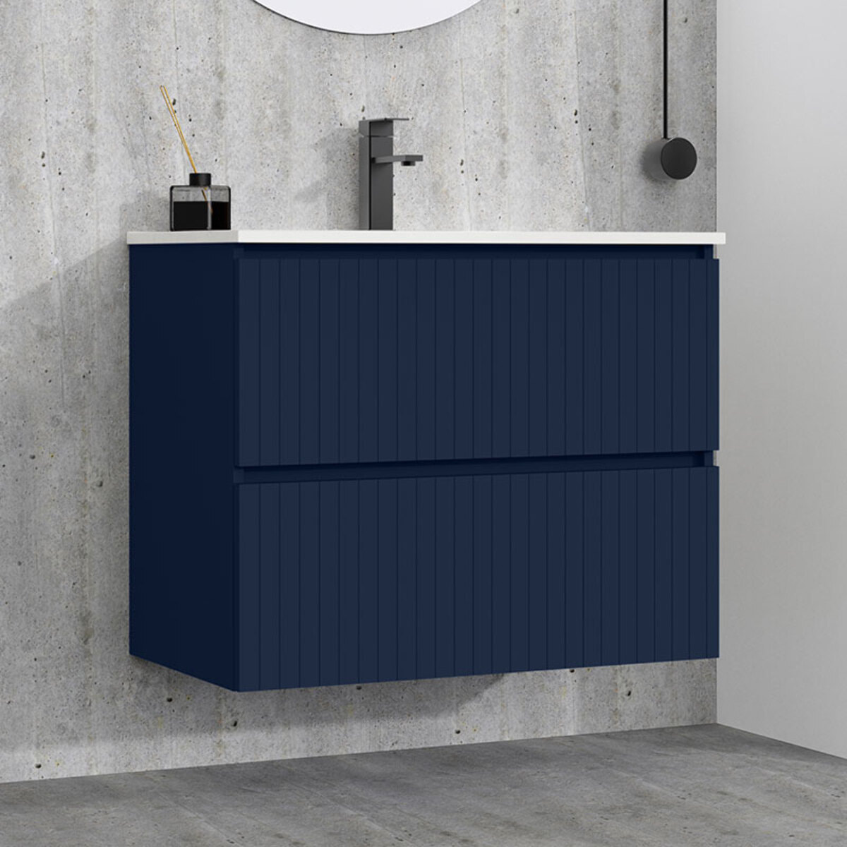 Ensemble de Salle de Bain Miya | 80 cm Bleu | Deux Tiroirs | Lavabo Encastré | N'inclut pas le Miroir | Alday