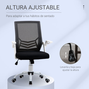 Silla de Oficina Ergonómica Silla Escritorio Giratoria con Altura Ajustable Reposabrazos Abatible Soporte Lumbar Transpirable para Adolescentes Adultos 62,5x55x94-104 cm Negro