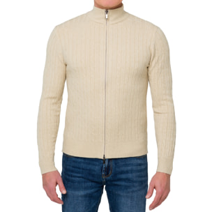 Jersey Vaisei cremallera completa con trenzas camel