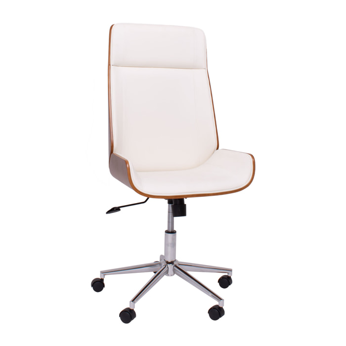 Svezia - Sedia da Ufficio Direzionale 54x109/119x42 cm in legno Parawood e Similpelle Bianco