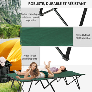 Lit de camp pliable double 193 x 125 x 40 cm avec sac de transport métal noir polyester Oxford vert