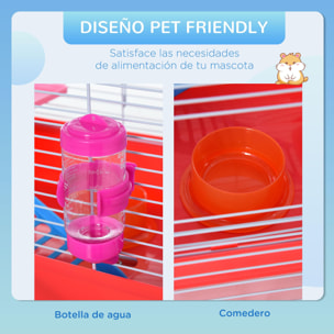 Jaula para Hámster Casa para Hámster 47x30x27 cm con 1 Piso Comedero Bebedero Rampa Rueda de Ejercicio para Animales Pequeños Blanco y Rojo