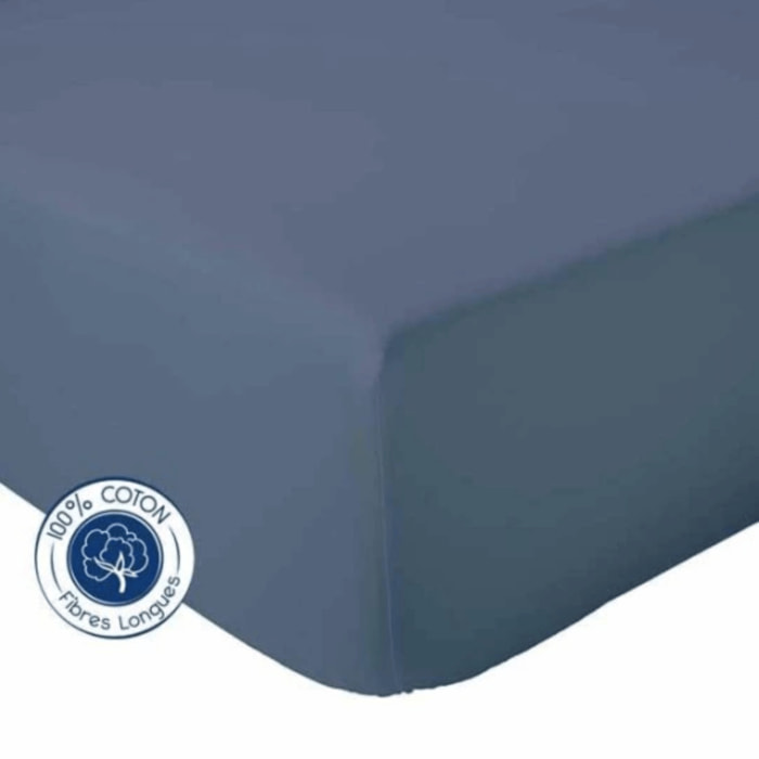 Drap Housse coton bonnet 23 cm fabriqué en France - Bleu Marine