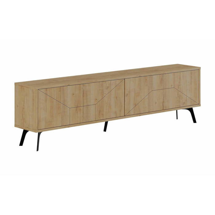 Mobile porta TV OlgadiKiev, Credenza da soggiorno, Armadio basso per TV, Base parete attrezzata, 180x30 h50 cm, Quercia