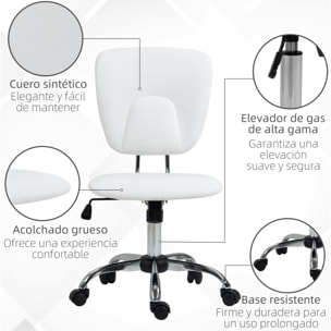 Silla de Oficina Silla de Escritorio Giratoria de Cuero PU con Altura Ajustable y Función de Inclinación para Salón Dormitorio Estudio Carga 120 kg 50x54x87,5-96,5 cm Blanco