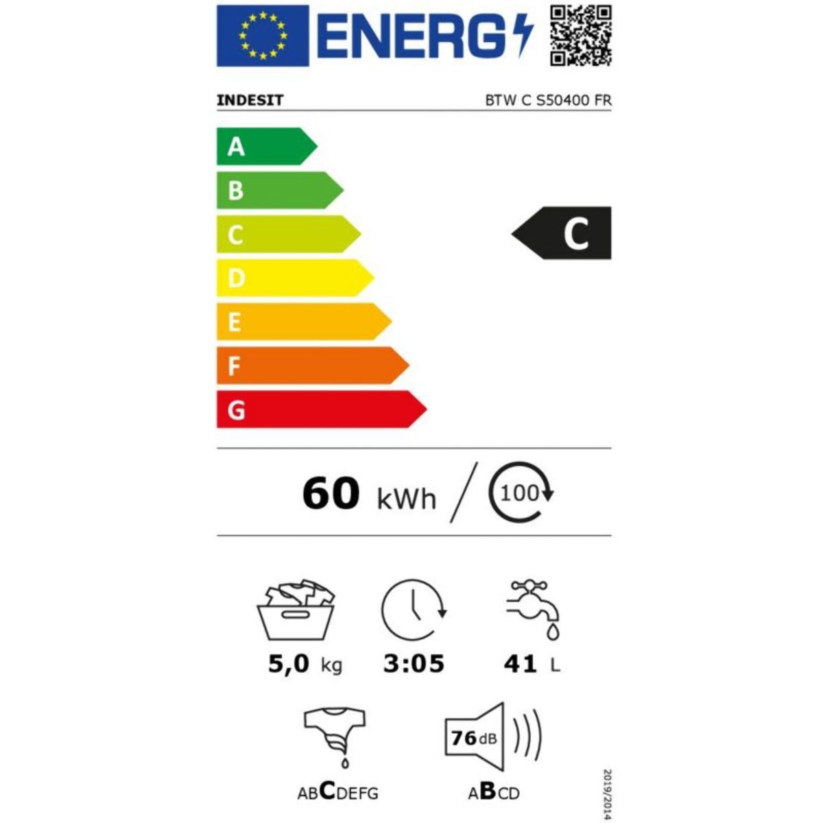 Lave linge top INDESIT BTWCS50400FR