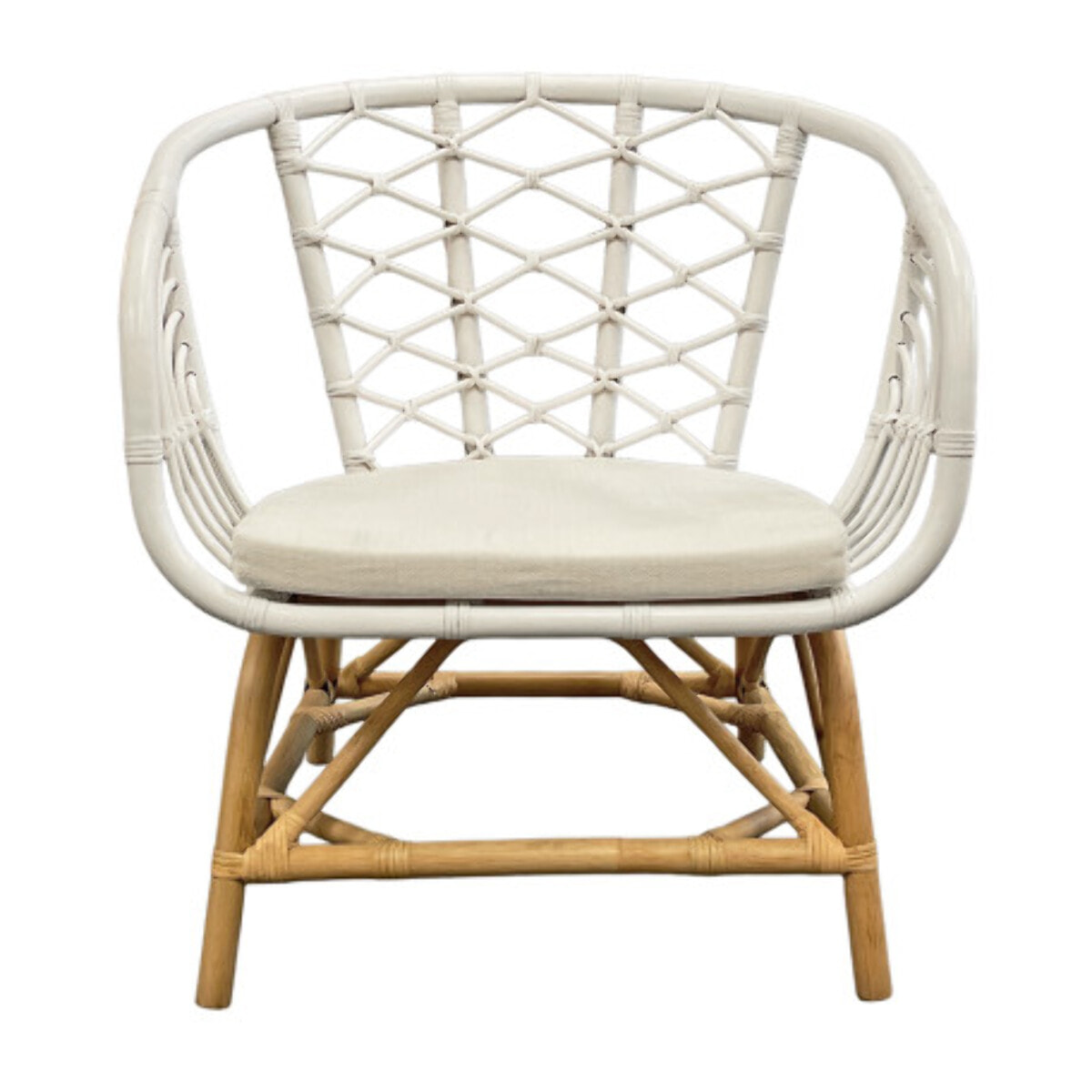Fauteuil relax en rotin tressé bicolore blanc avec coussin – AURA