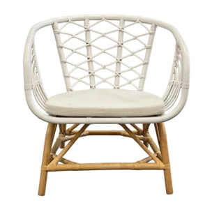 Fauteuil relax en rotin tressé bicolore blanc avec coussin – AURA