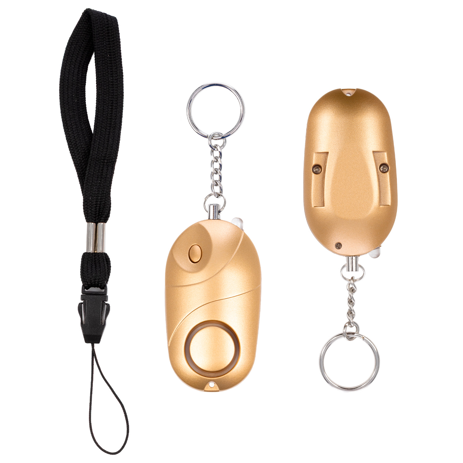 Allarme SOS personale con luce LED brillante e suono di 130dB. 3 batterie LR44 incluse e attivazione rapida tirando l'anello.