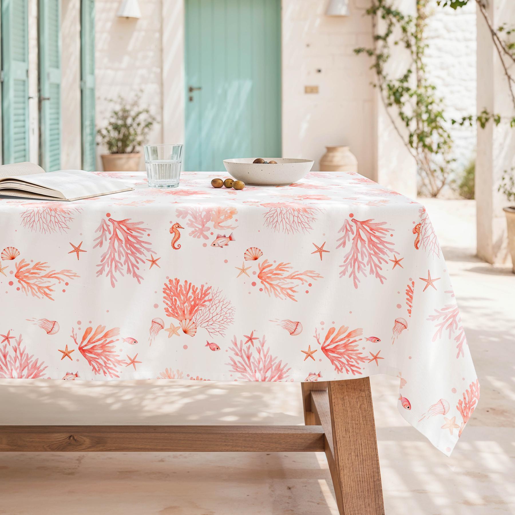 Nappe anti-taches AMALFI CORAIL - en 100 % coton