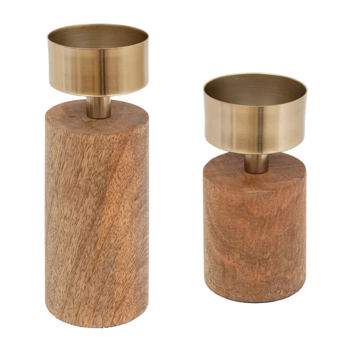 Lot de 2 chandeliers/bougeoirs H22cm marron