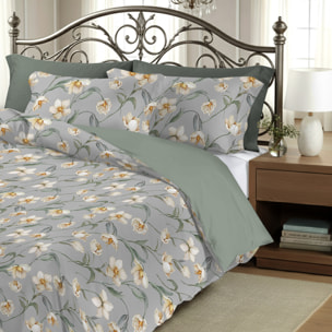 Parure copripiumino matrimoniale in raso stampato Lavinia