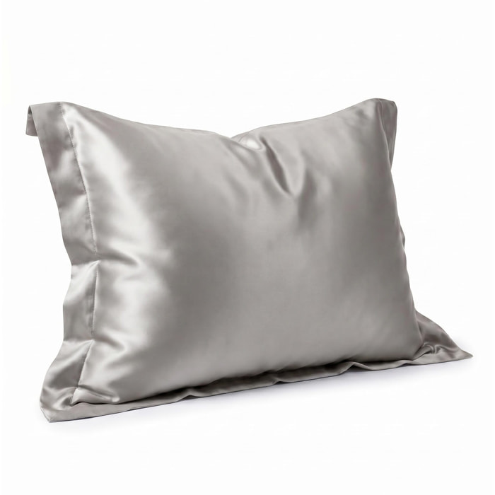 Federa in seta 50x80 cm con zip e volani, fronte in seta morbida e lucente, retro in tencel traspirante, effetto anticrespo e delicata su pelle e capelli, elegante e confortevole, ideale per uso quotidiano e tutte le stagioni