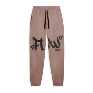 Pantaloni in felpa con stampa Flow e fondo raccolto