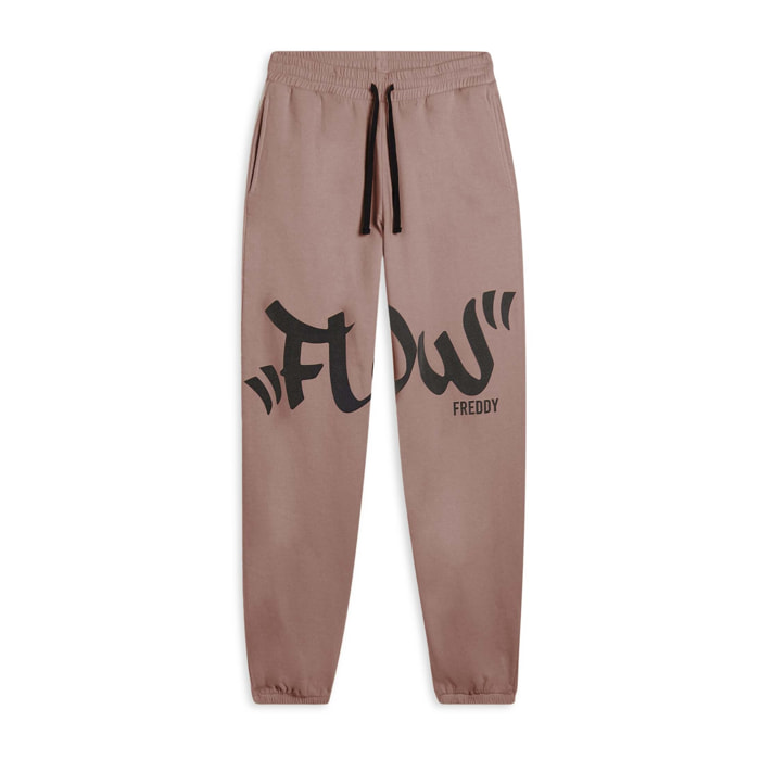 Pantaloni in felpa con stampa Flow e fondo raccolto