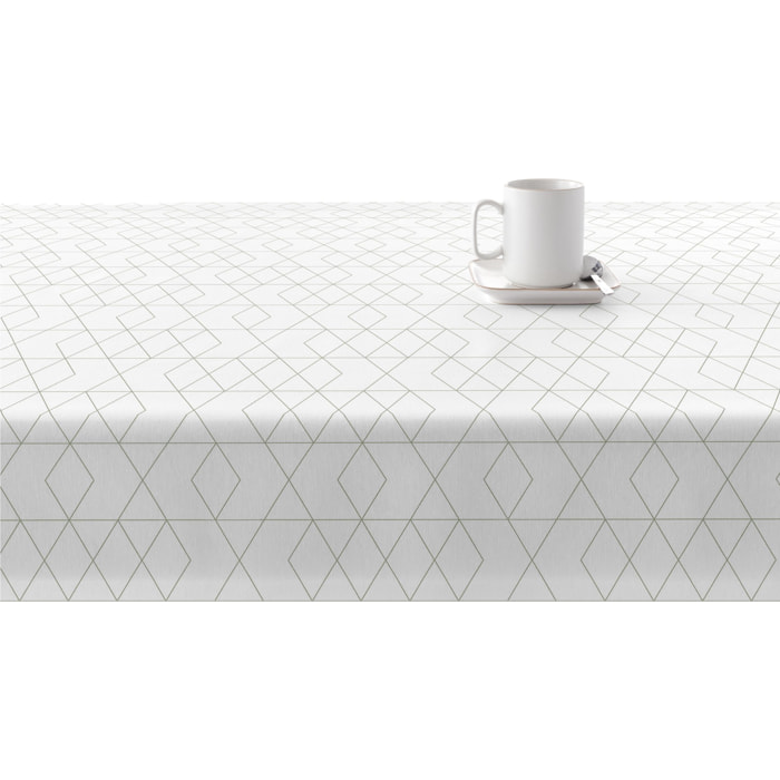 Mantel antimanchas 100% algodón diseño geométrico en blanco con líneas verdes MANTEL _PONDI100X140 PURLINE W