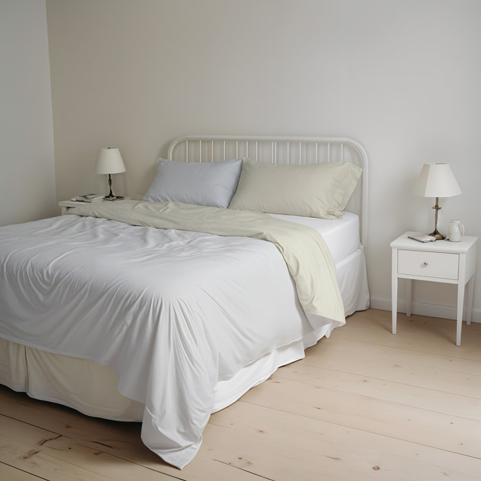 PARURE COPRIPIUMINO NATURAL COLOR, 100% Cotone, Made in Italy - GRIGIO CHIARO/PANNA