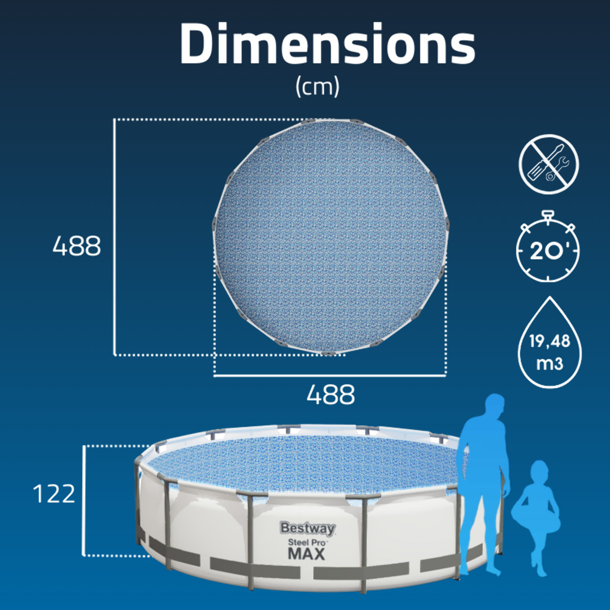 Bestway Piscine hors sol tubulaire ronde Bestway Steel Pro Max 488 x 122 cm gris clair