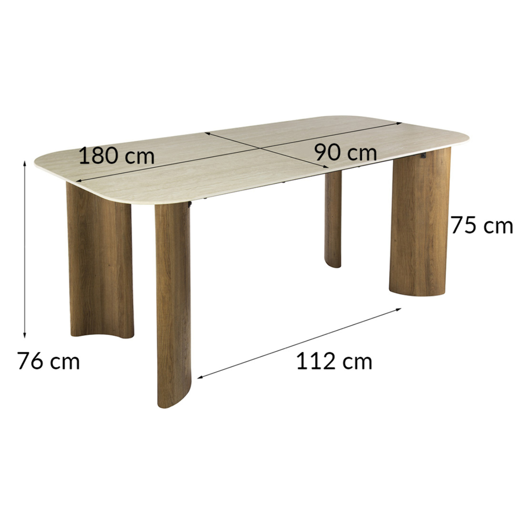 Mohea - table à manger - plateau en céramique effet travertin - 4 à 6 personnes - Bois / Beige
