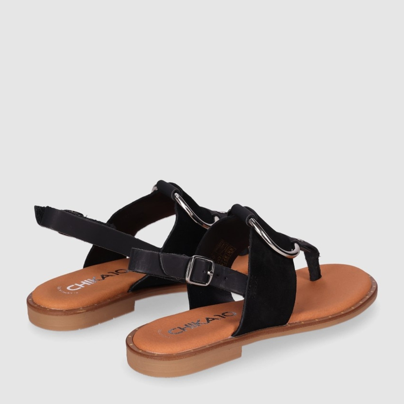 Sandalias de Serraje - Negro - Tacón: Bajo