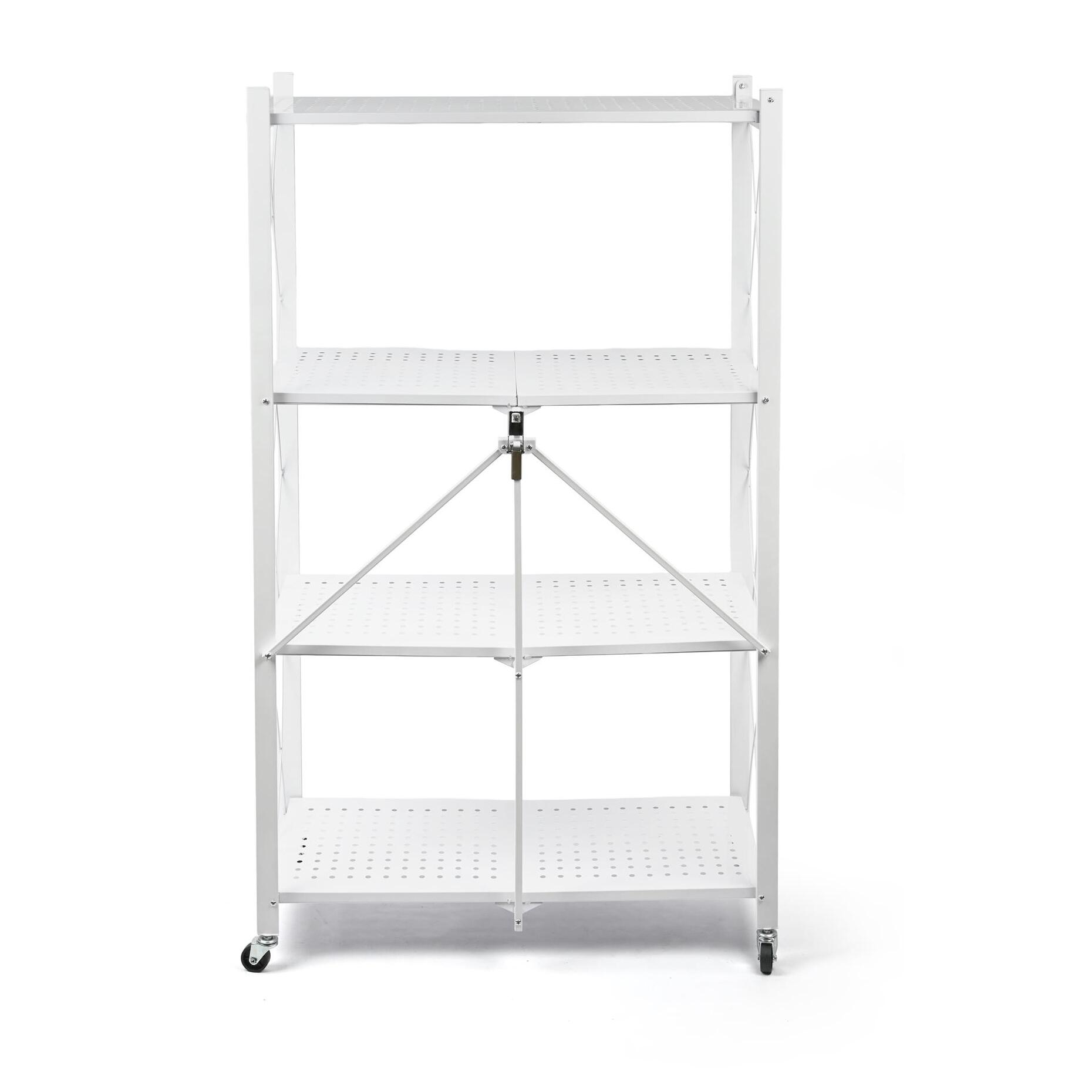 Estantería de Almacenamiento PLEGABLE de 4 Estantes con ruedas, SIN montaje - 71x34x125cm color Blanco