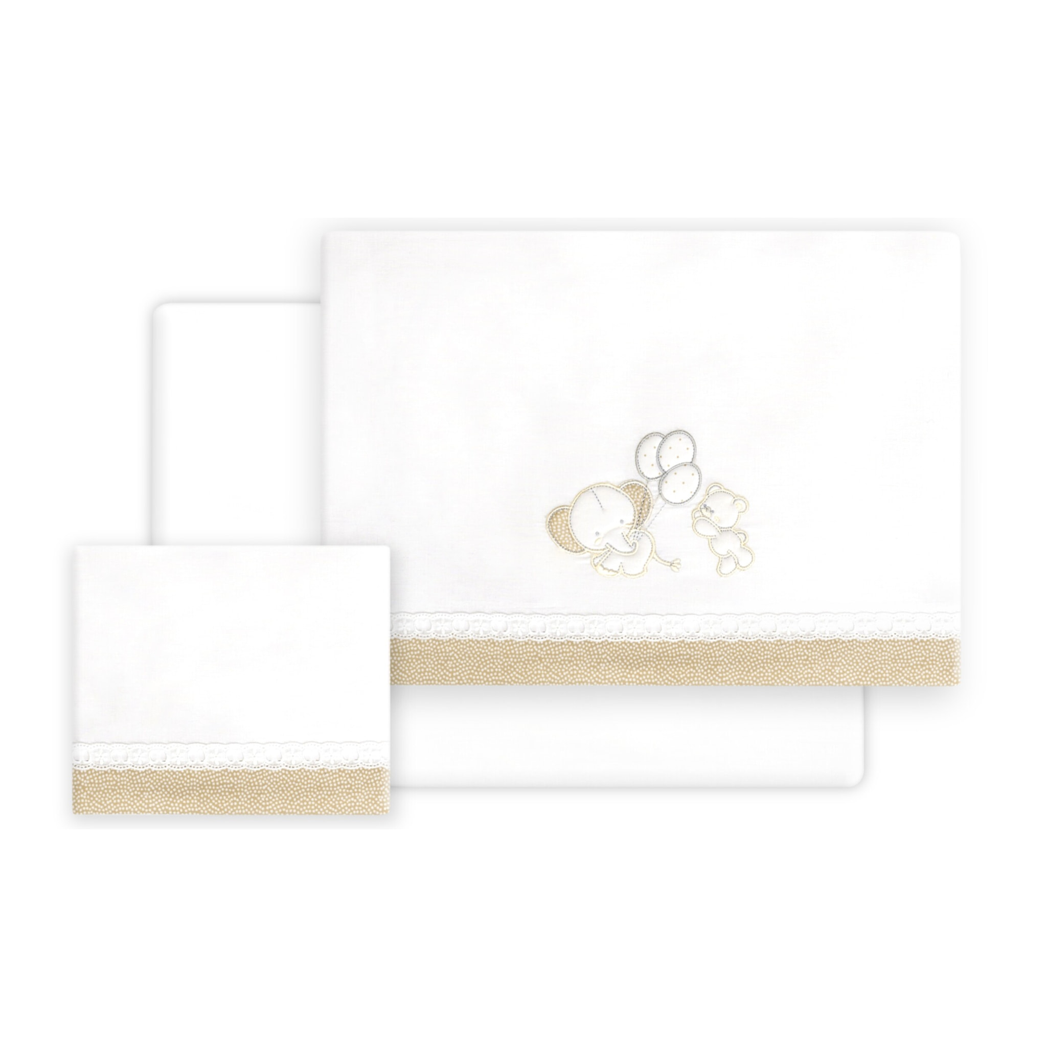 Triptico Cuna Pasacinta Oso Elefante Globos +Broche Bco/Beig