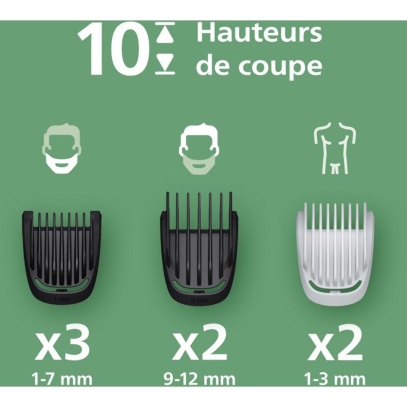 Tondeuse multi usages PHILIPS MG3945/15 Series 3000, 10 hauteurs de coupe, précision 1 mm, autonomie 90 mn