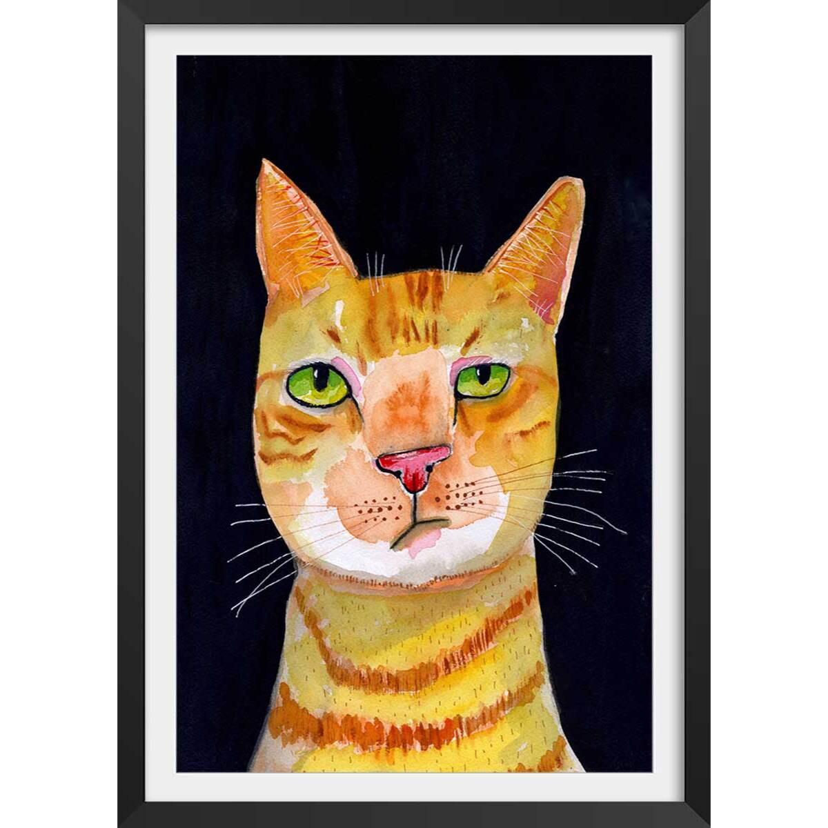 Affiche enfant chat roux  Affiche + cadre en bois - Noir