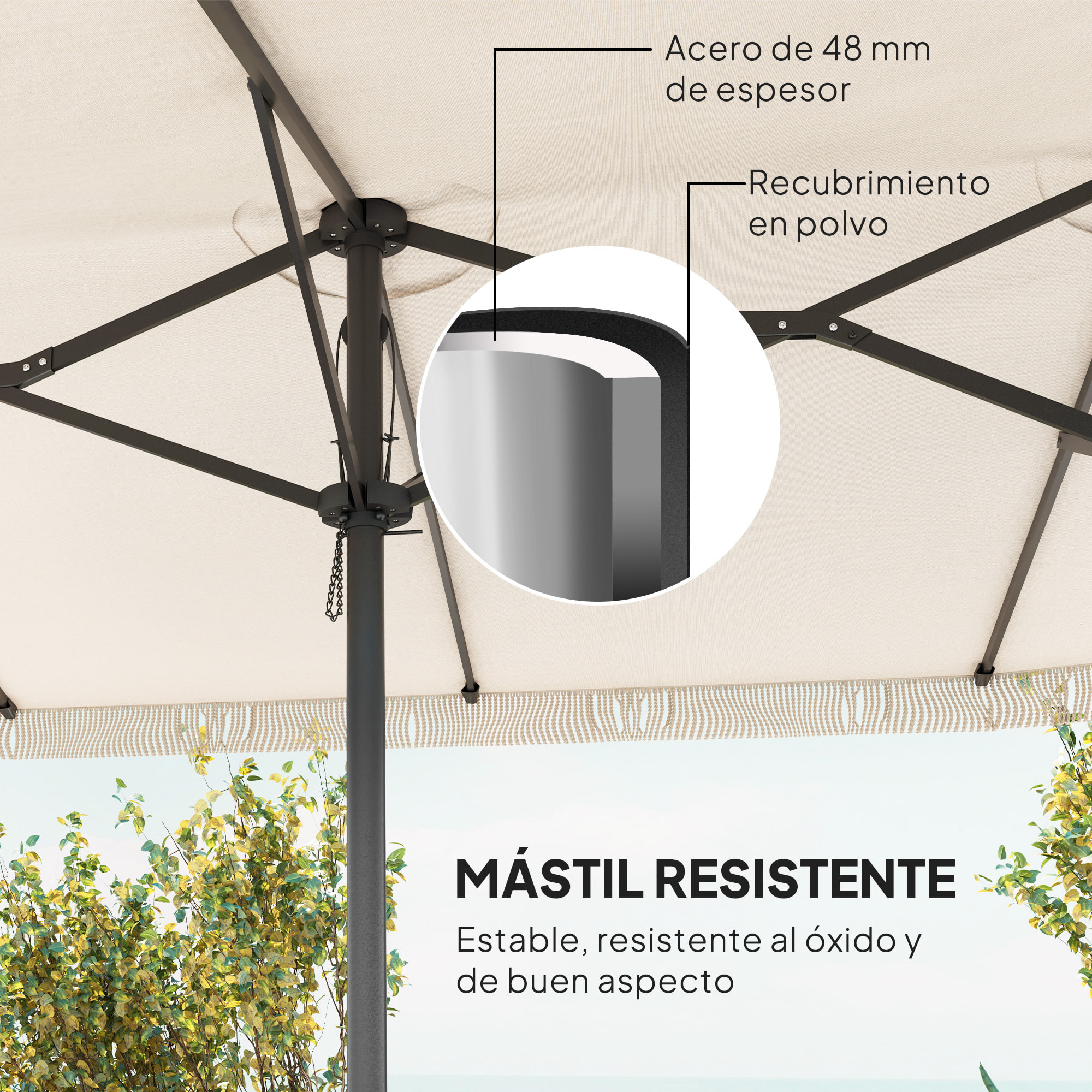 Sombrilla Doble 4,5x2,65 m Sombrilla Terraza Exterior con Manivela Manual Resistente al Agua y Protección UV30+ Sombrilla Grande para Terraza Playa Piscina Crema