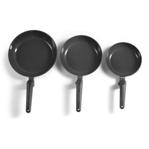 Set de 3 poêles 20 24 28 cm avec manches repliables - Transformer