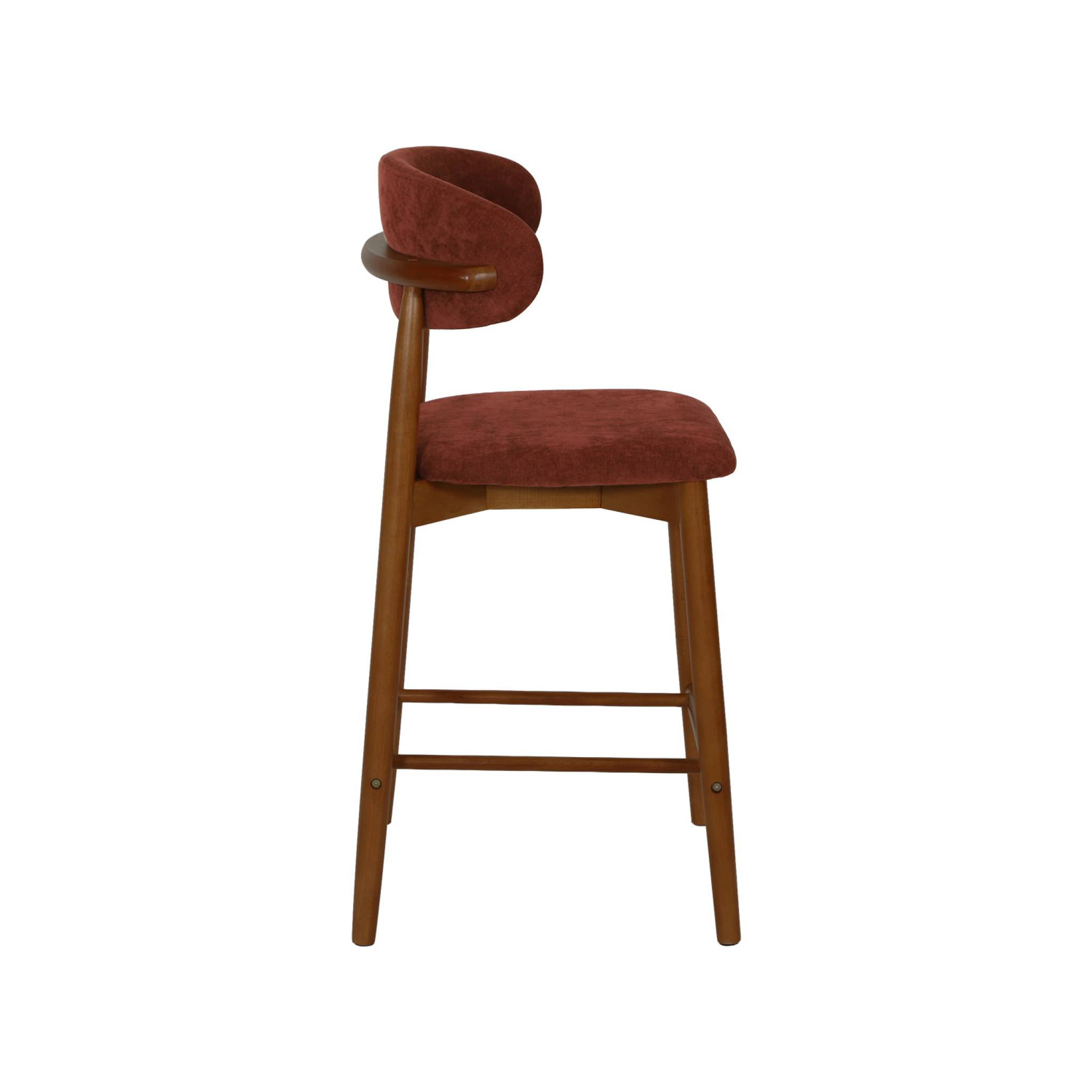 Tabouret de bar bois d'hévéa noyer et tissu chenille (lot de 2)  PAOLA