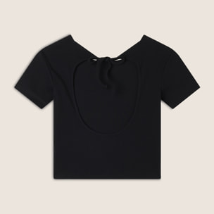 T-shirt slim fit a costine con apertura sulla schiena