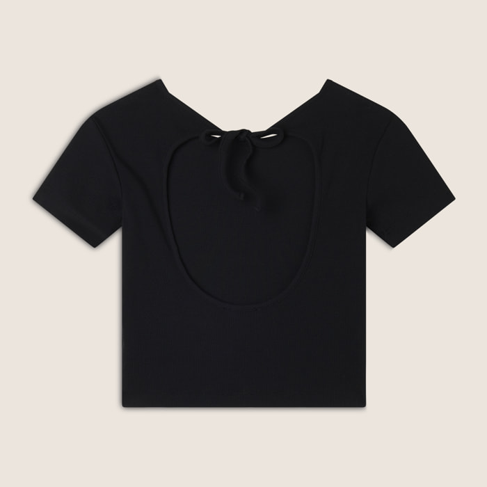 T-shirt slim fit a costine con apertura sulla schiena