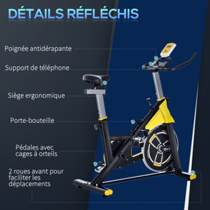 Vélo d'appartement vélo biking cardio écran LCD multifonctions selle guidon réglables acier noir jaune