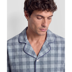 Pigiama lungo a camicia in cotone a quadri seren indaco