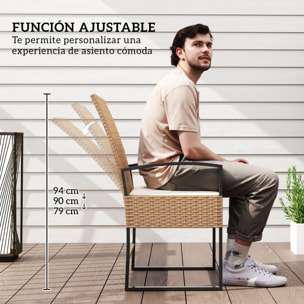 Conjunto de Jardín Exterior de 3 Piezas con Respaldo Ajustable Juego de 2 Sillas y Mesa de Ratán con Cojines Acolchados y Encimera de Vidrio Templado para Balcón Terraza Beige y Blanco