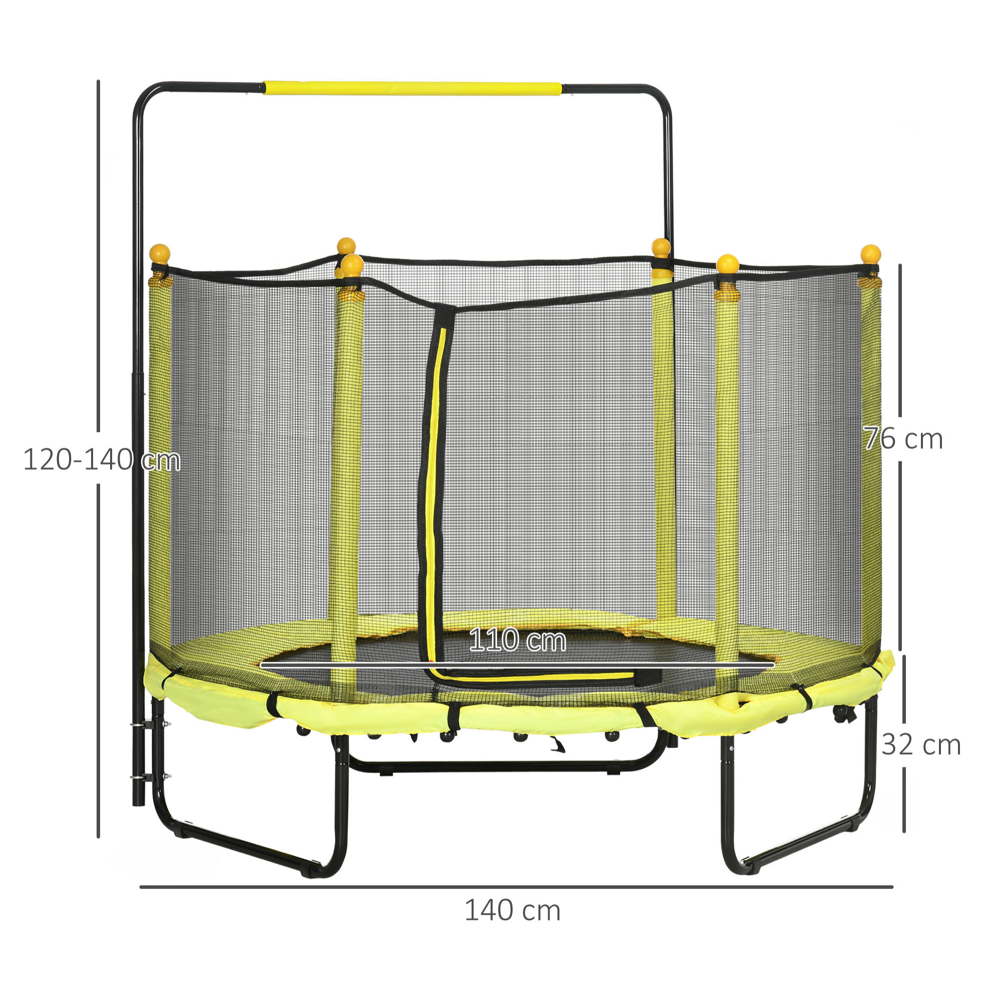 Cama Elástica Infantil Ø110 cm Trampolín para Niños con Red de Seguridad y 3 Patas de Acero en Forma de U Carga 50 kg para Interior Amarillo