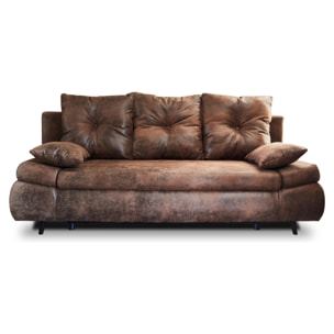 Larson - Canapé droit 3 places convertible - avec coffre de rangement - style industriel - Marron