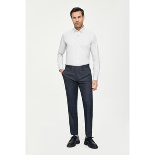 Camicia Uomo 1 Bottone Button Down Slim Popeline Stretch Unito Grigio