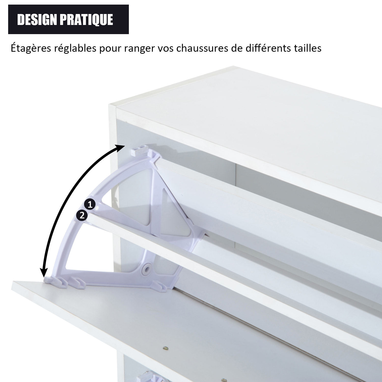 Armoire à chaussures meuble à chaussures dim. 60L x 24l x 80H cm 2 portes abattantes blanc