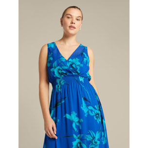 Elena Mirò - Vestido floral largo - Azul aciano