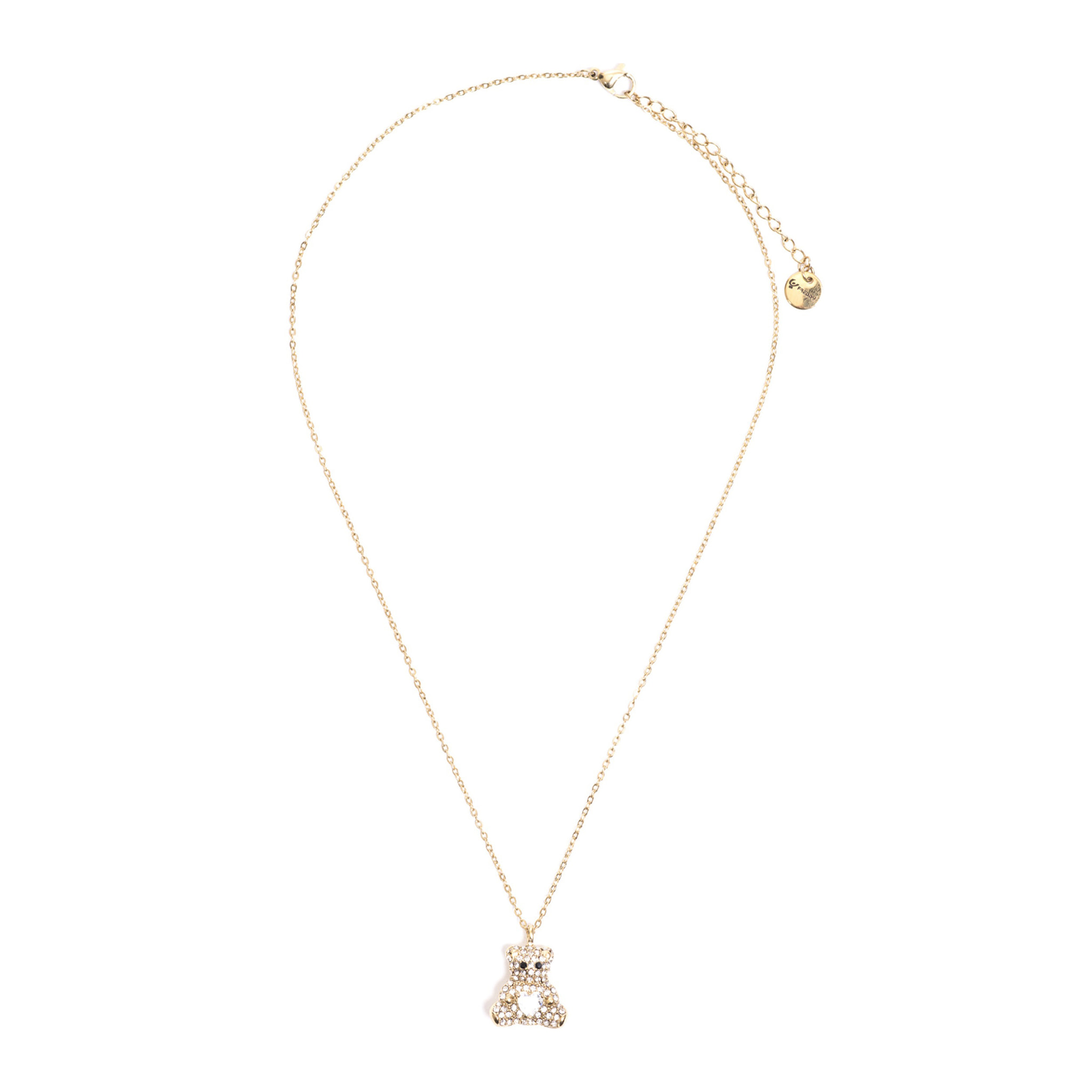 Collana in acciaio gold con pendente orsetto e strass