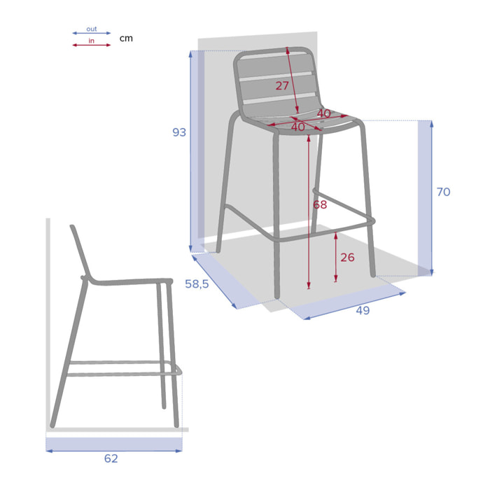 Chaise de bar empilable Phuket Bleu canard