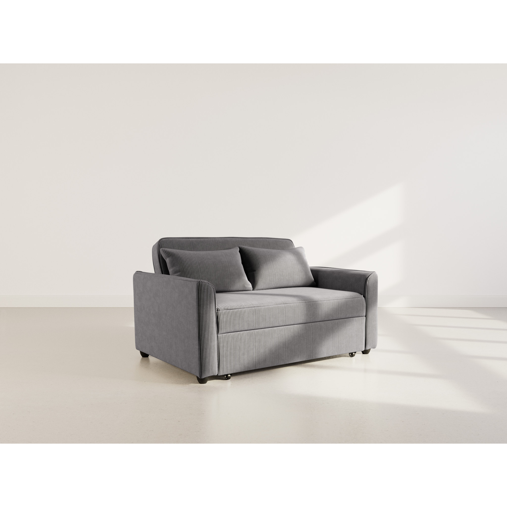Ernest - Canapé droit 2 places convertible en velours côtelé - Gris