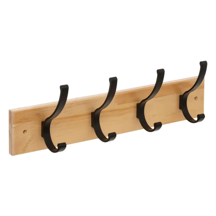 Patère 4 têtes bois/metal