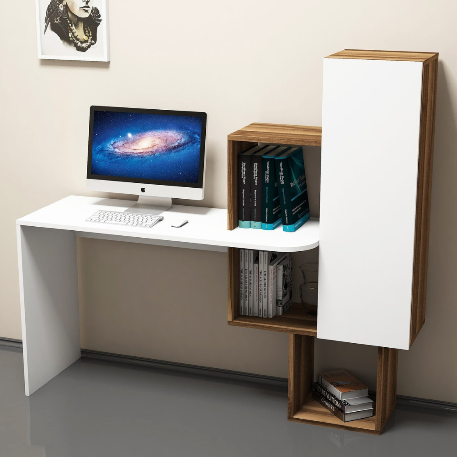 TINKA - Bureau fonctionnel 6 rangements - bois et blanc