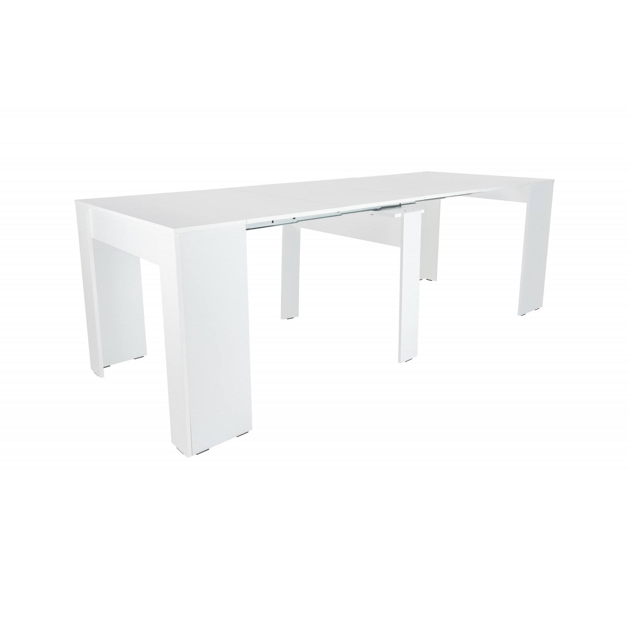 Tavolo da pranzo moderno, Consolle allungabile fino a 10 posti, Misure 90 x 51 x 77 cm (fino a 237 con allunghe), Colore Bianco