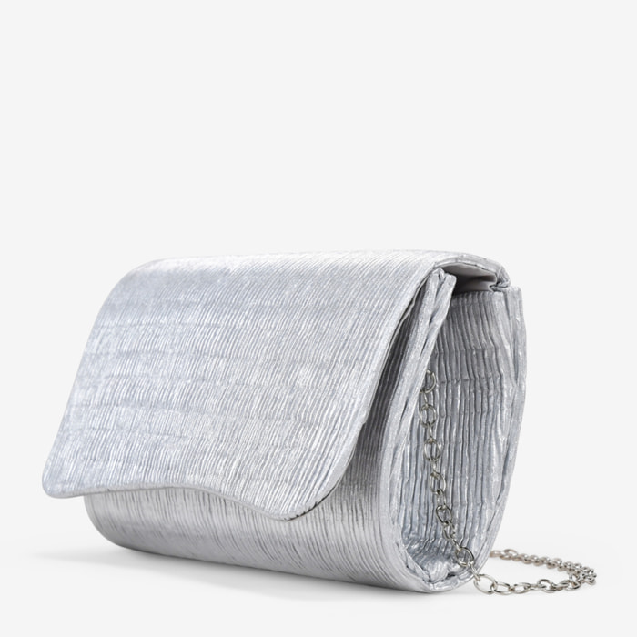 Bolso de fiesta plateado con solapa plisada