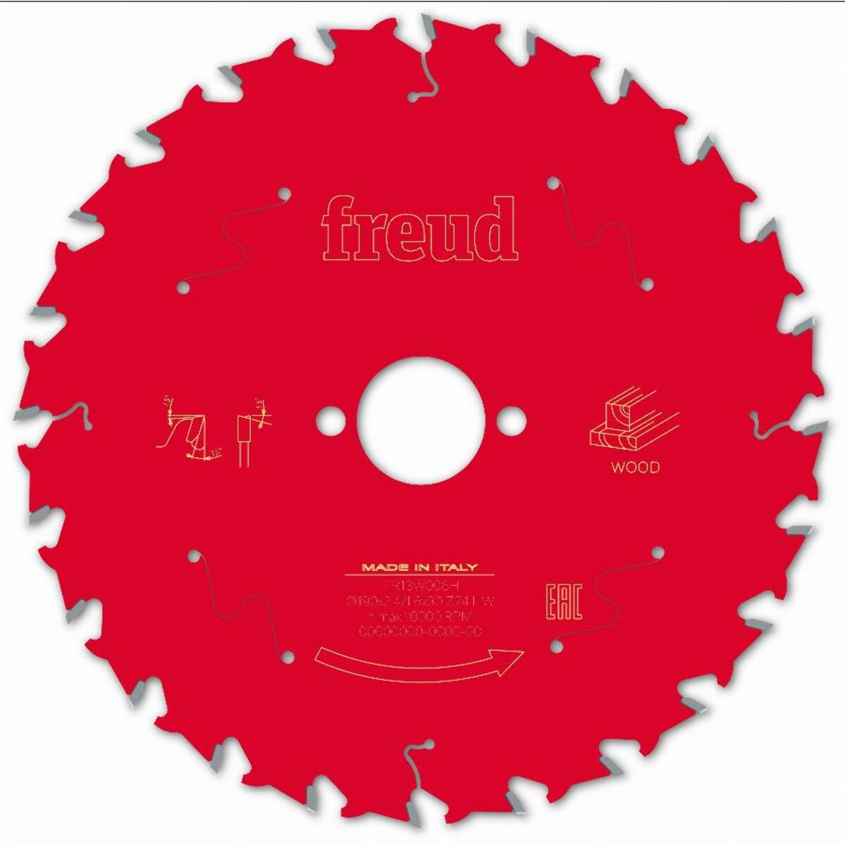 Lame pour scie circulaire portative FREUD - Ø190 2,4/1,6 AL30 Z24 BA 15° - F03FS09717 -FR13W006H