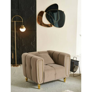 Poltrona Madama, Seduta imbottita, Divano singolo da salotto, Sedia con braccioli, 81x97 h71 cm, Grigio e Oro